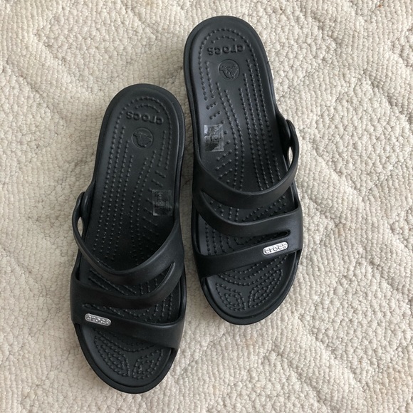 CROCS Shoes - {CROCS} NWT Black Patricia Slip On Wedge Sandals